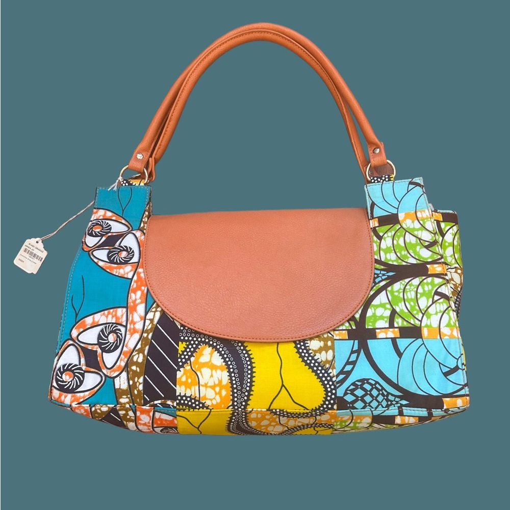 Miami Orange Shoulder Bag with Blue and Yellow Abstract Print